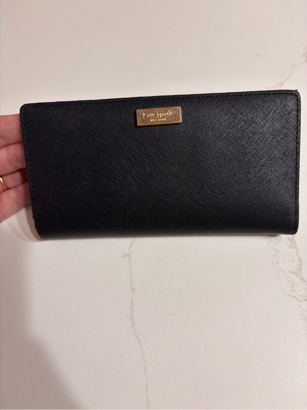 Kate Spade Black Wallet 4” x 7” cardholder, pockets. Coin holder/ ID window